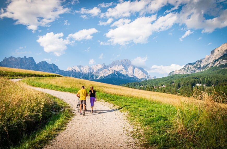 mountains, mountain peak, cortina d'ampezzo, italy, winding road, pine forest, forest, clouds, nature, people, walking, hike, people, people, people, people, people
