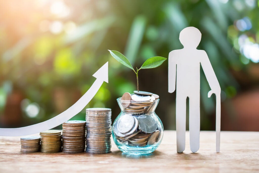 Plant money coins saving growth up increase to profit interest for concept investment mutual fund finance and pension retirement
