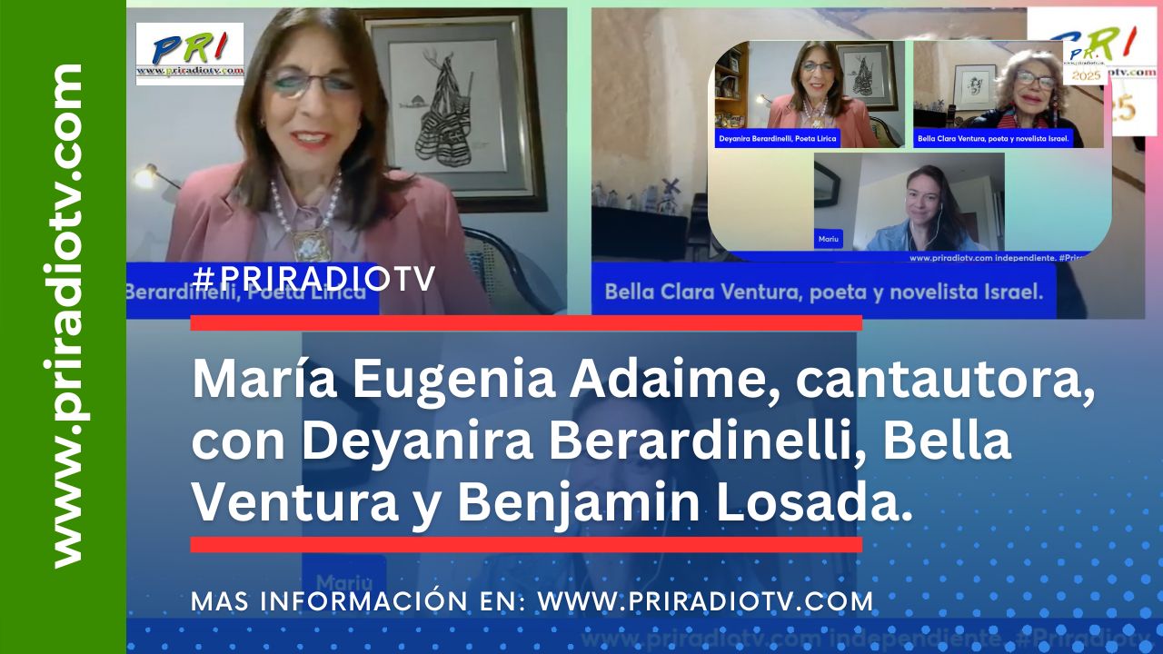 Mar&iacute;a Eugenia Adaime, cantautora, con Deyanira Berardinelli, Bella Ventura y Benjamin Losada.