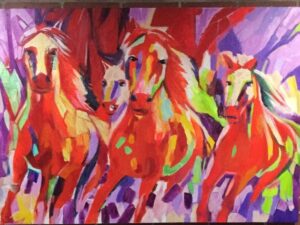Caballos en acción. Obra de María Paula Roncancio.