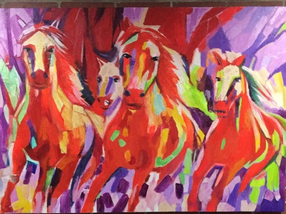Caballos en acción. Obra de María Paula Roncancio.