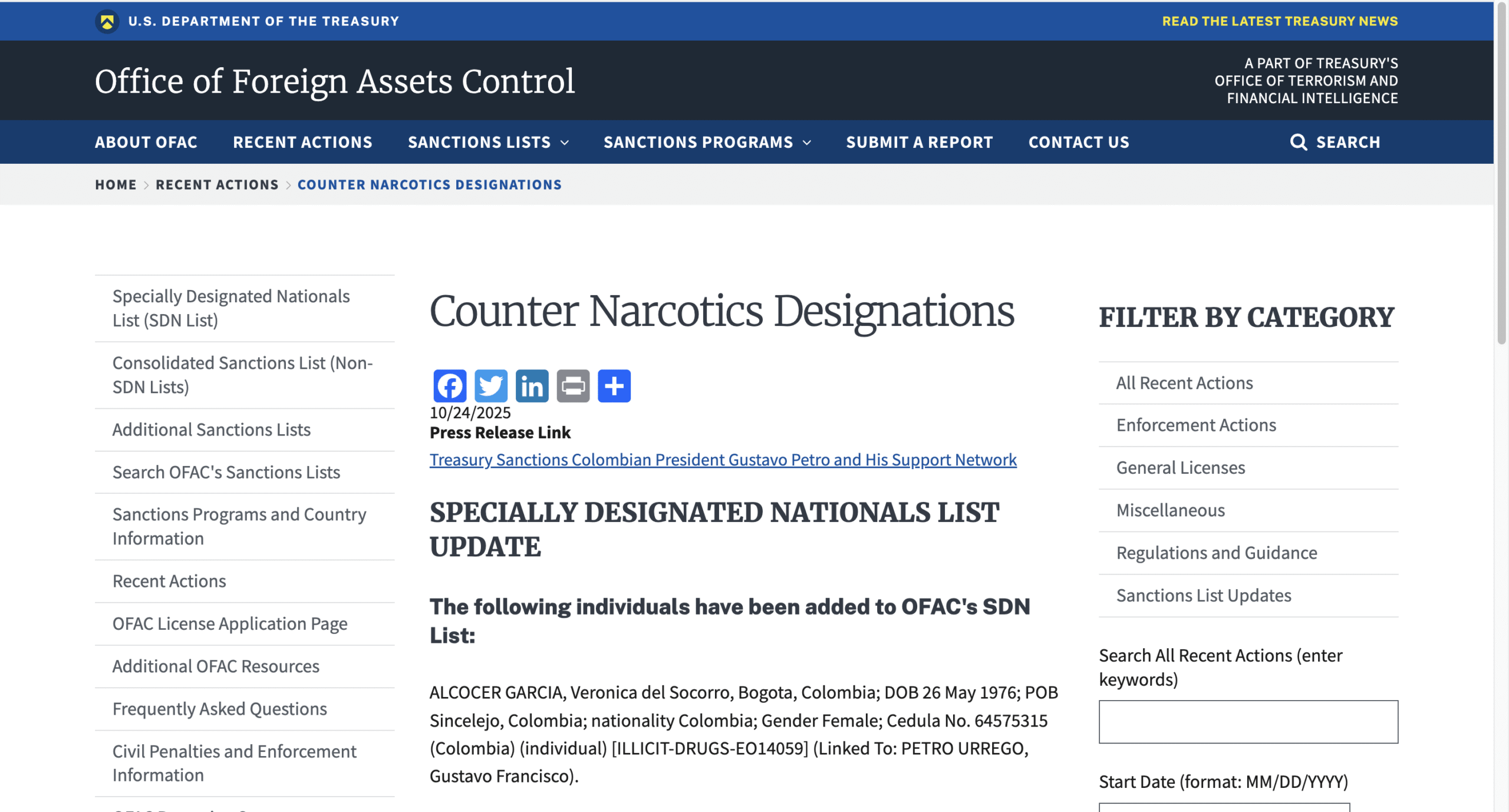 #TrumpAdministration #priradiotv #OFAC Oficina de Control de Activos Extranjeros, Designaciones Antinarc&oacute;ticos.