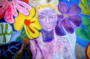 Medusa en el Jardín de las Flores. Acrílico con mixtura.