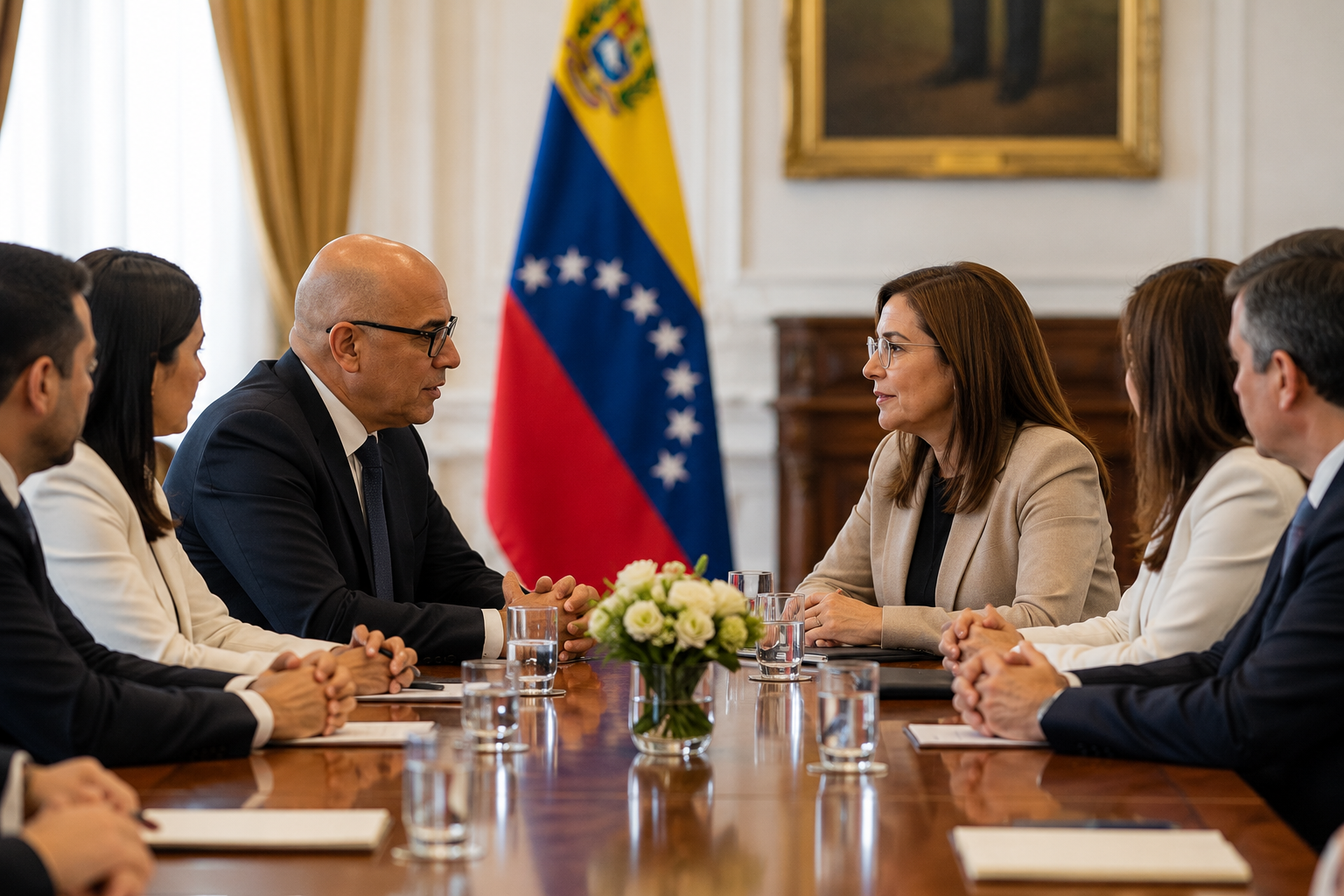 Representantes políticos venezolanos participando en una mesa de diálogo para impulsar la transición democrática y el fortalecimiento institucional en Venezuela.