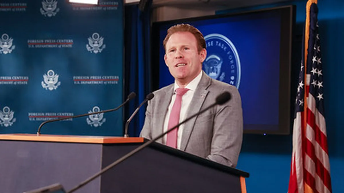Andrew Giuliani durante la sesión informativa sobre los preparativos de la Copa Mundial FIFA 2026 en Miami.