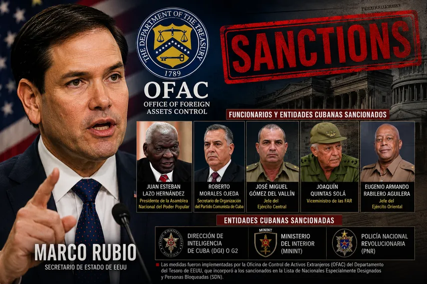 Estados Unidos anuncia sanciones contra funcionarios, entidades y empresas vinculadas al Gobierno de Cuba.