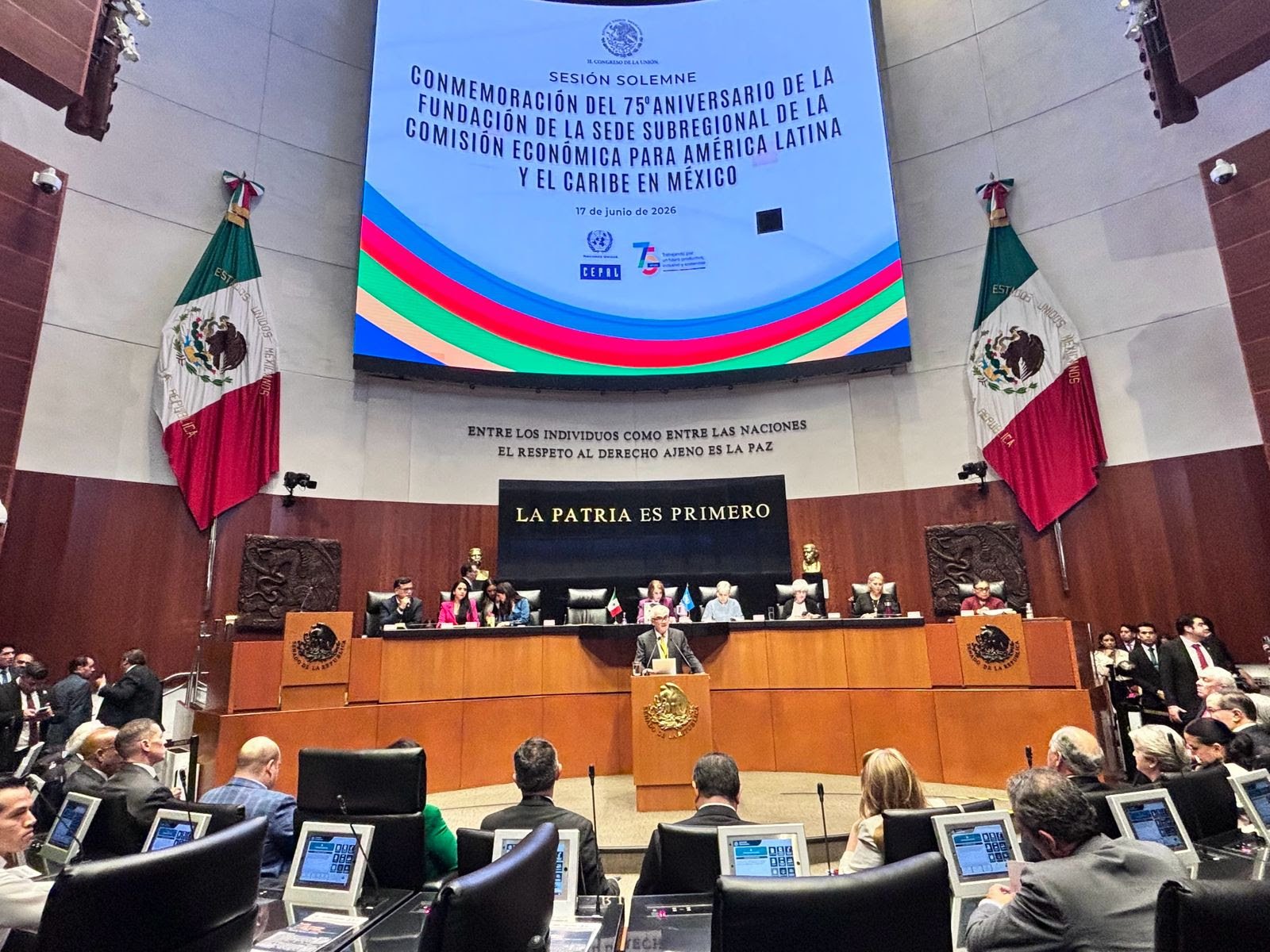 Conmemoración de los 75 años de la Sede Subregional de la CEPAL en México durante un evento realizado en el Senado de la República.