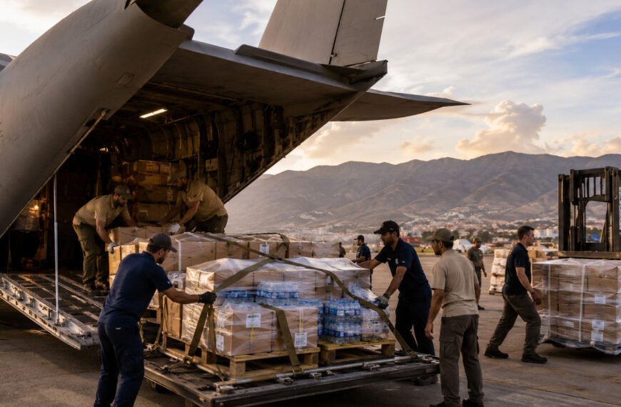 Avión humanitario descarga suministros de emergencia en Venezuela para atender a las comunidades afectadas por los terremotos.
