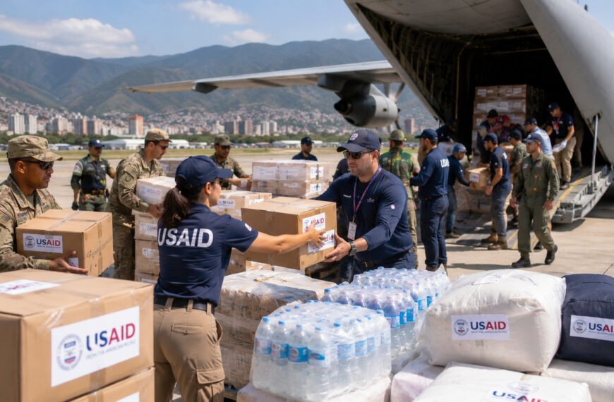 Equipos humanitarios y personal logístico coordinan la distribución de ayuda internacional en Venezuela tras los terremotos de junio.