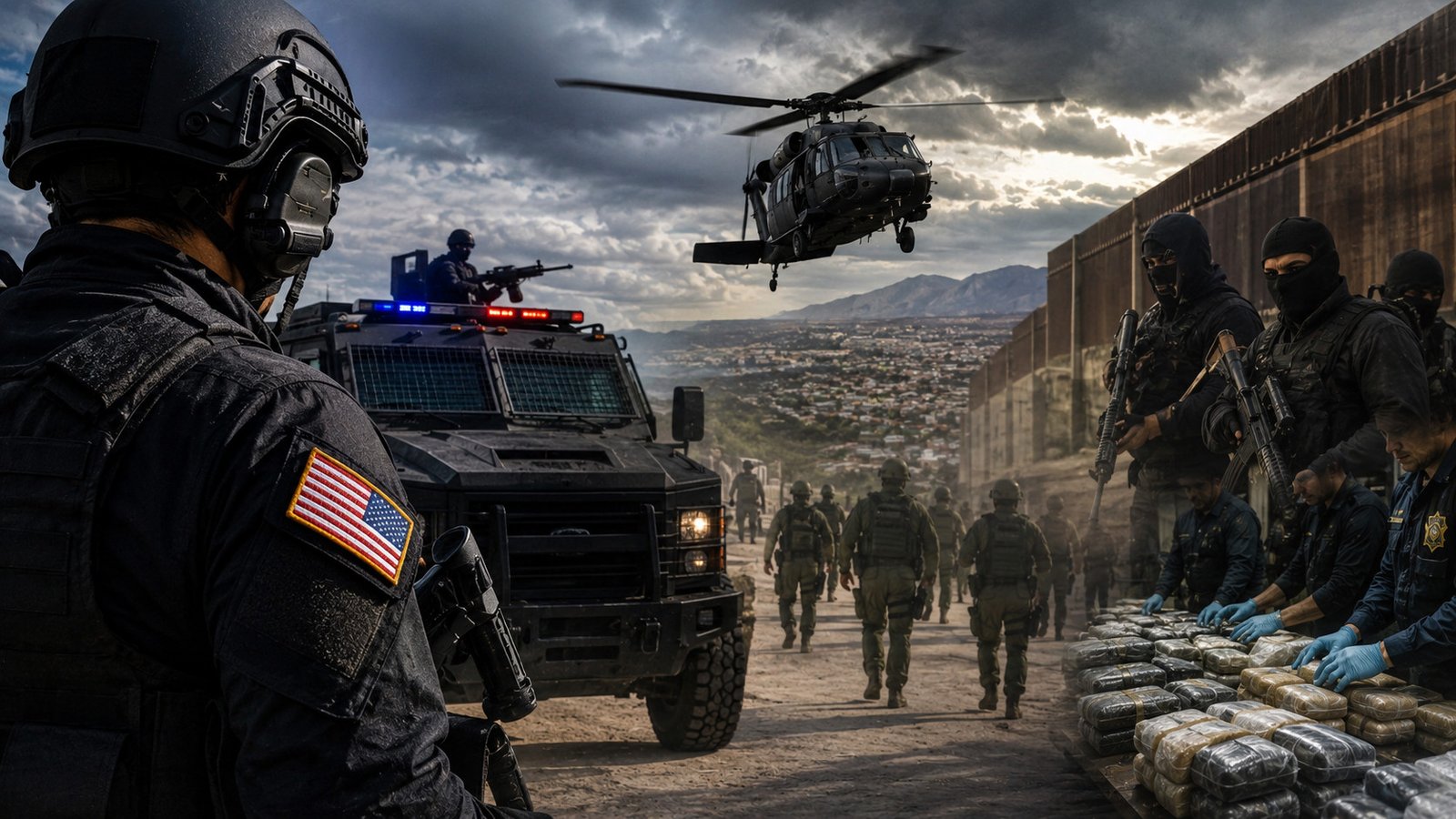 Operativo de seguridad en la frontera entre Estados Unidos y México tras la designación del cartel de Juárez y Los Viagras como organizaciones terroristas.