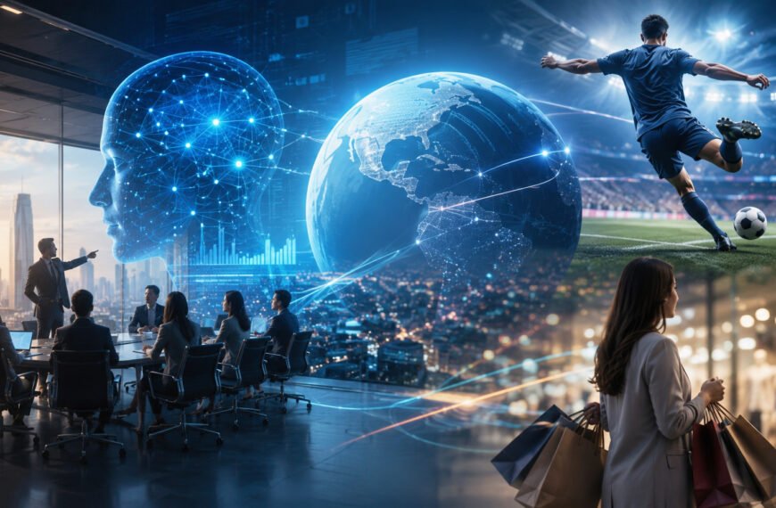 Ejecutivos analizan datos de inteligencia artificial y tendencias de consumo durante una reunión empresarial
