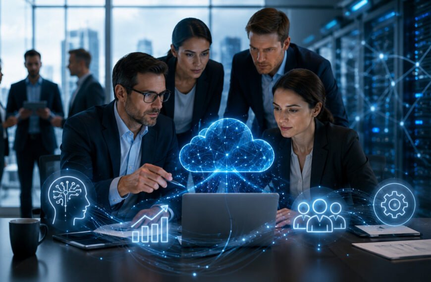 Ejecutivos analizan soluciones de inteligencia artificial de McKinsey y Google Cloud para transformar empresas.