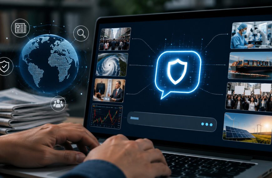 Interfaz de un chatbot de inteligencia artificial mostrando noticias verificadas provenientes de múltiples medios de comunicación confiables.