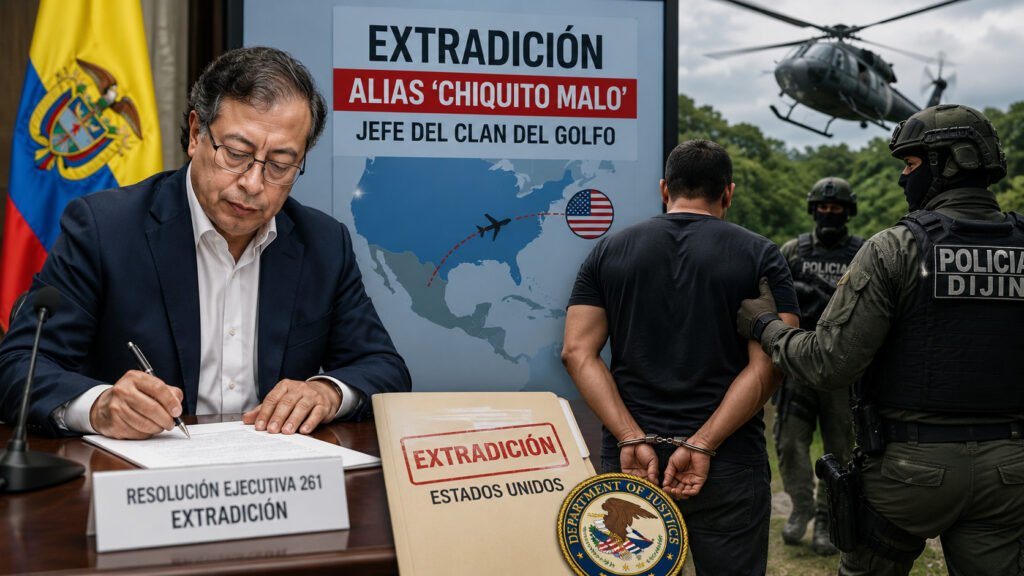 Operativo de fuerzas de seguridad en Colombia relacionado con la extradición del jefe del Clan del Golfo hacia Estados Unidos por cargos de narcotráfico.