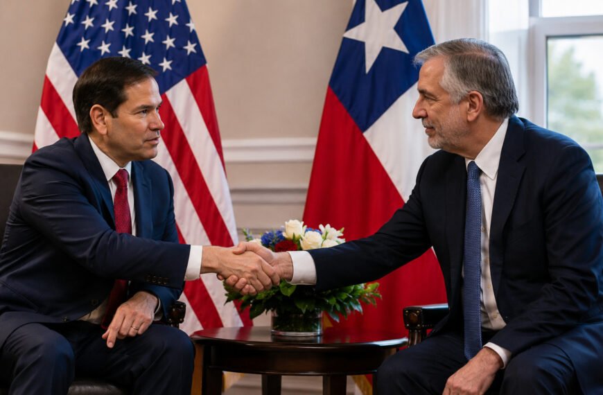 Reunión bilateral entre representantes de Estados Unidos y Chile para fortalecer la cooperación en seguridad regional, inteligencia artificial e inversión estratégica.