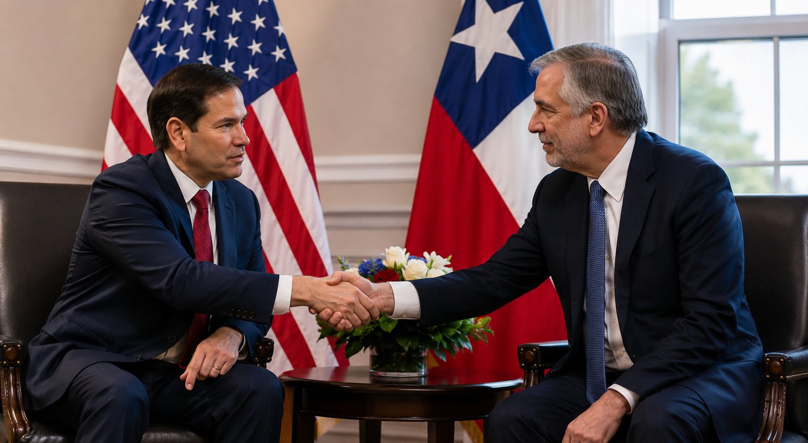 Reunión bilateral entre representantes de Estados Unidos y Chile para fortalecer la cooperación en seguridad regional, inteligencia artificial e inversión estratégica.