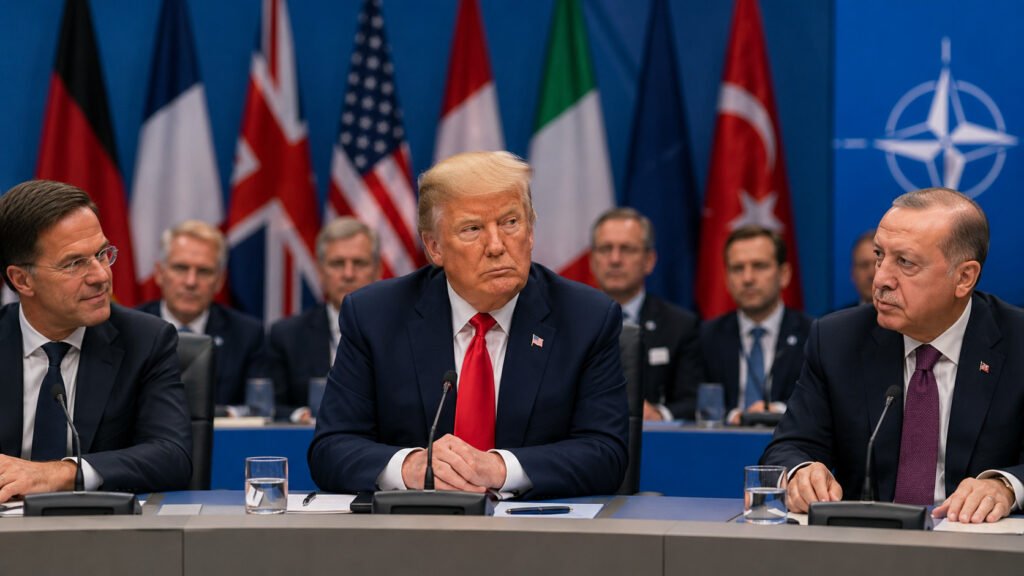 Donald Trump durante la Cumbre de la OTAN en Turquía promoviendo el incremento del gasto en defensa y la cooperación entre los países aliados.